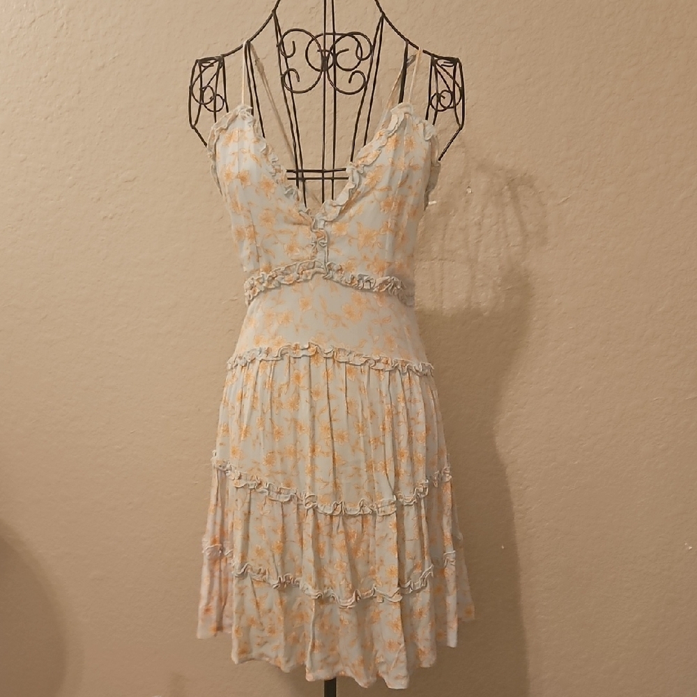 Love Tree Blue and Rusty Ruffle Mini Dress